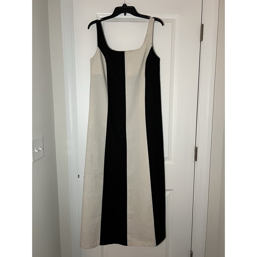 Women's Commense Linen Blend Striped Sleeveless Dress Medium